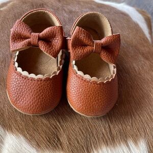 Brown Leather Kids Shoes with Bow